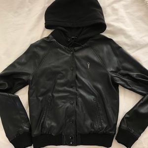 OBEY leather hooded jacket